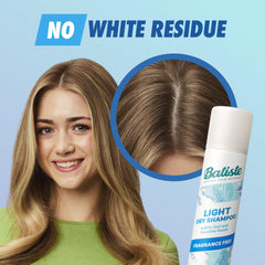 Batiste on dark hair showing invisible finish benefit no white residue
