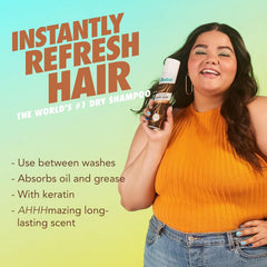 Batiste dark hair spray action from can demonstrating quick oil absorption benefit