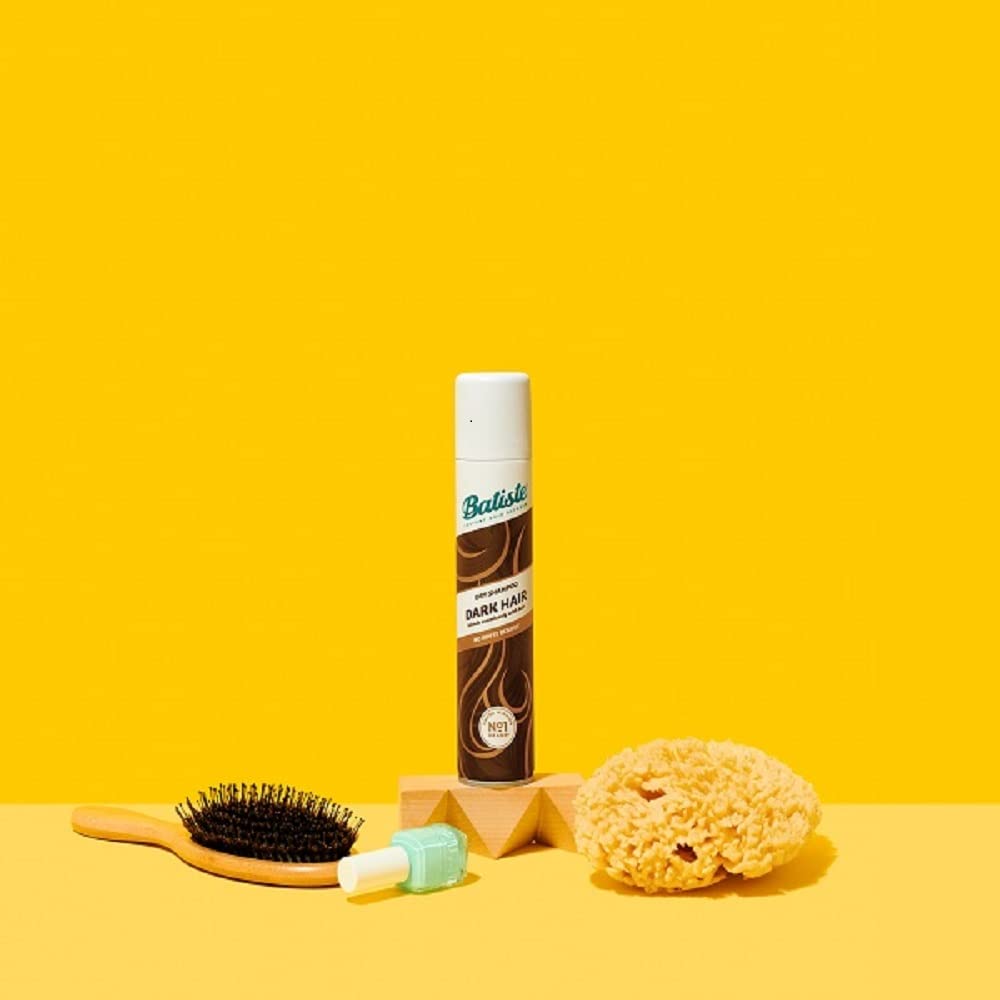 Batiste before and after on dark hair showing reduced shine and improved texture