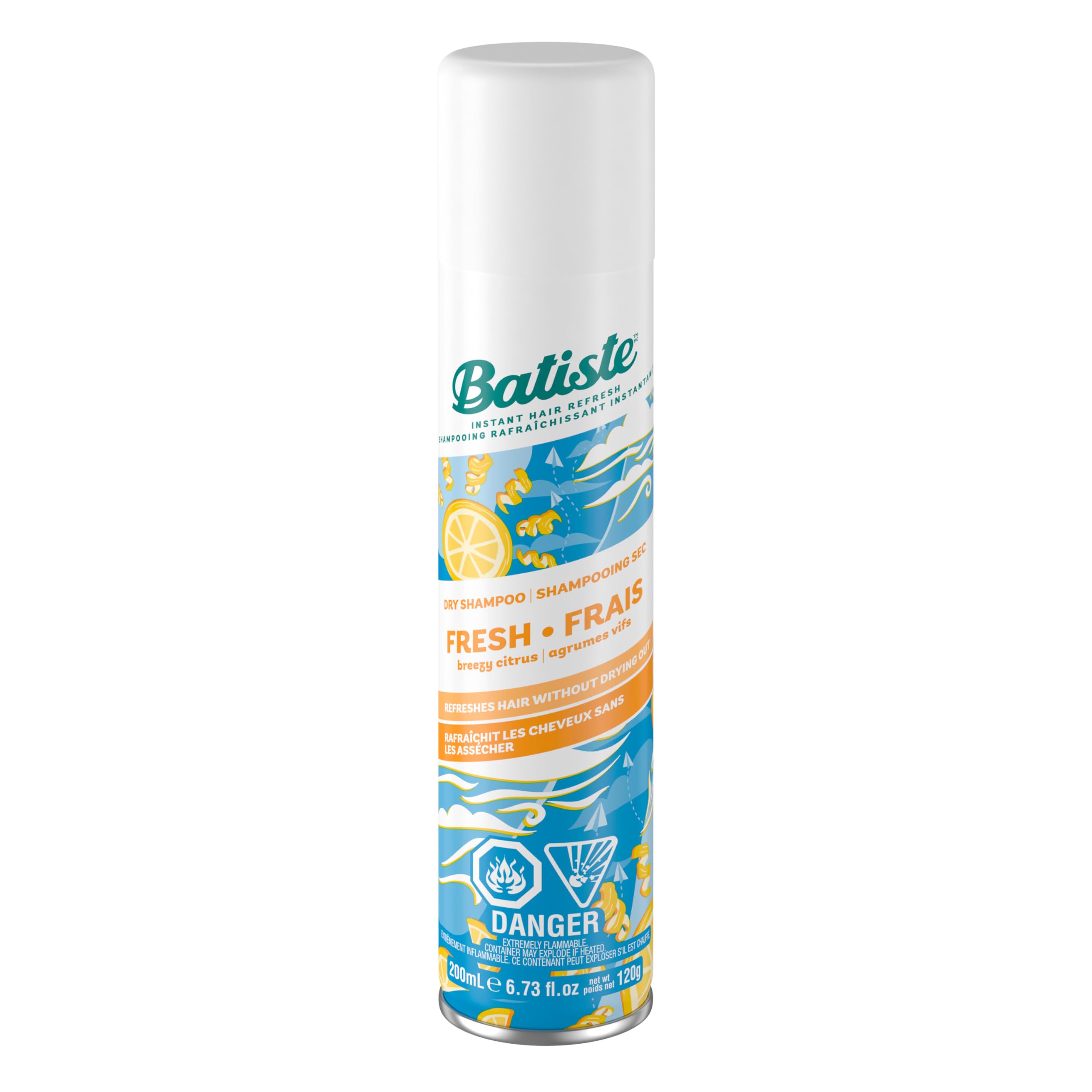 Batiste front packaging showing 6.73 oz can and fresh scent benefits
