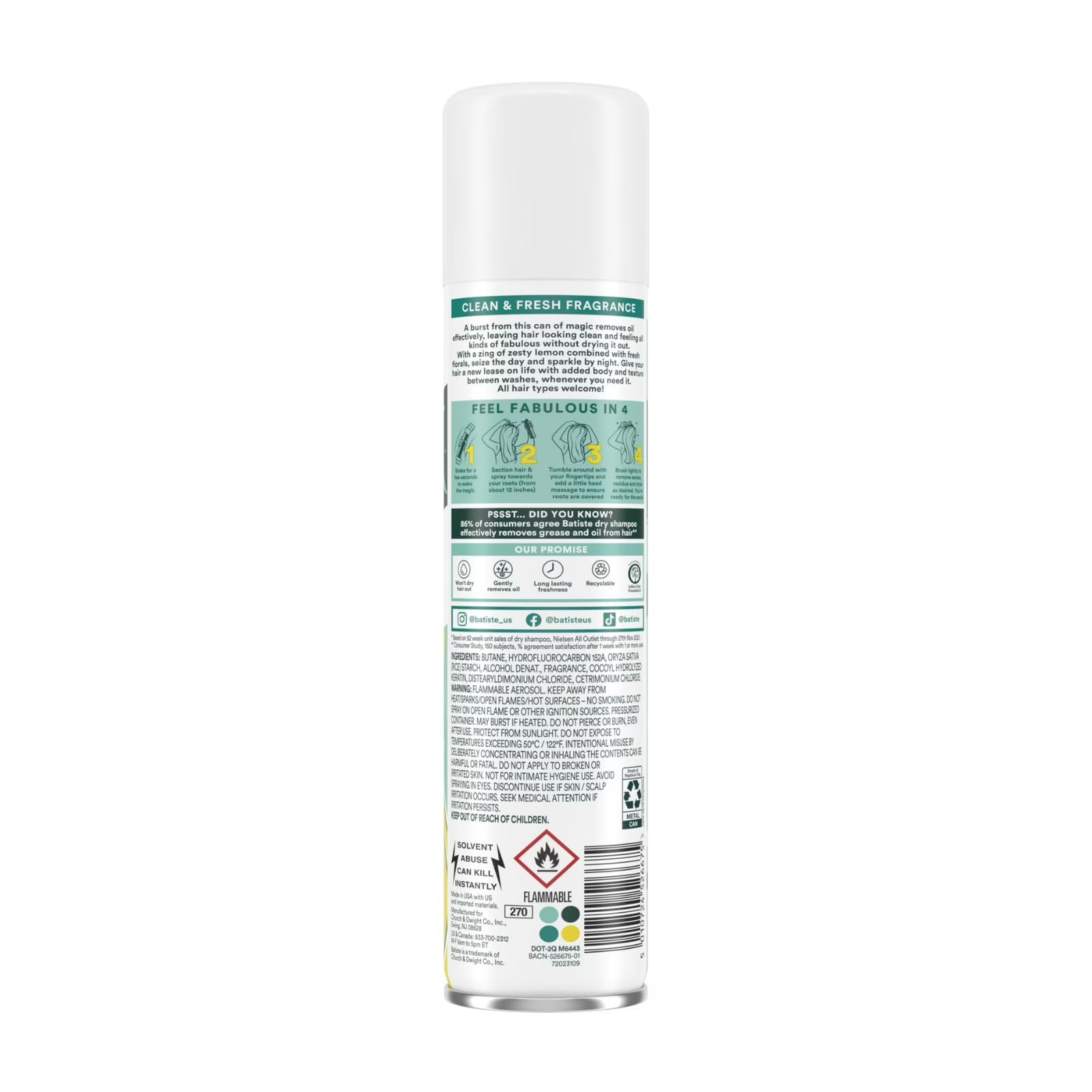 Batiste aerosol spray detail demonstrating fine mist application for even oil absorption