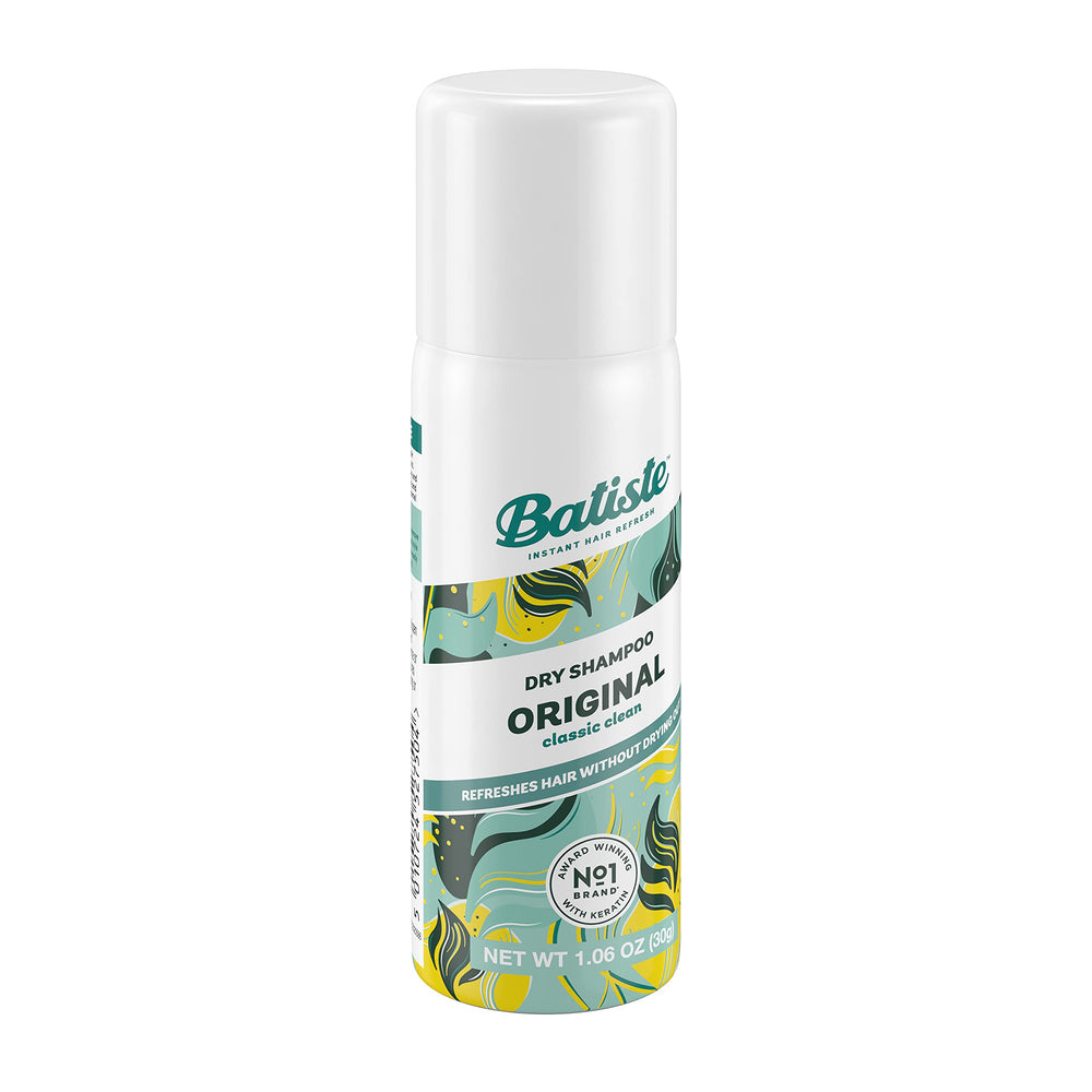 Batiste original next to a hand for scale illustrating travel-friendly size benefit