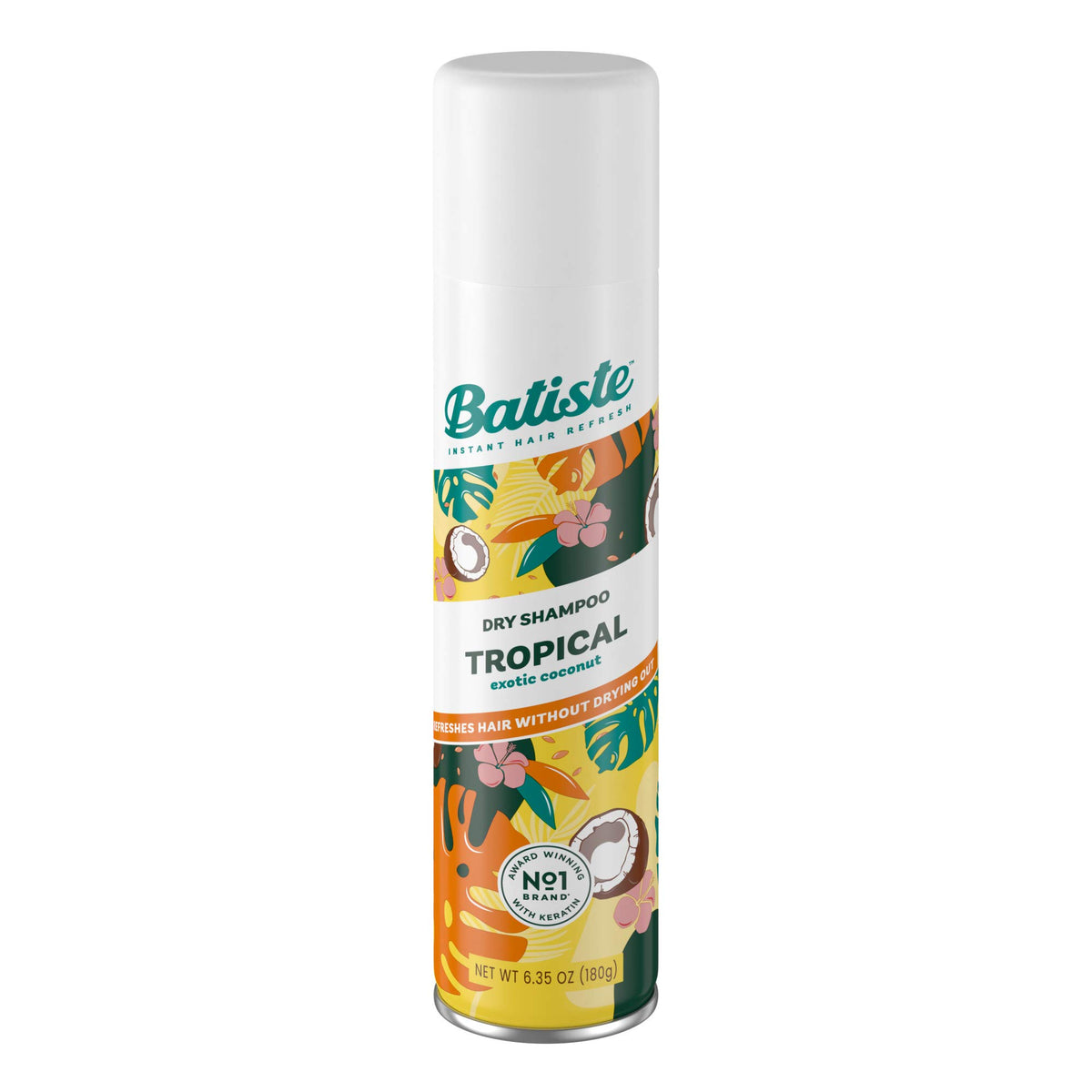 Batiste front packaging showing tropical dry shampoo benefits