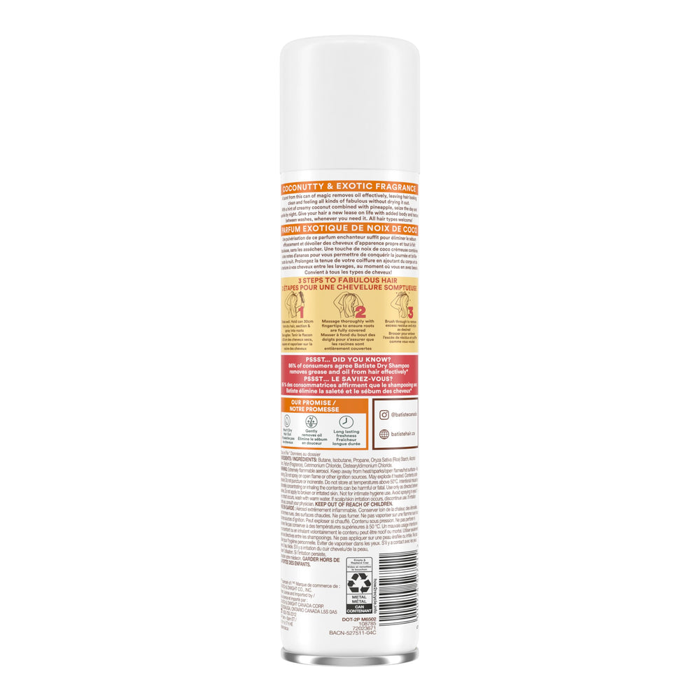 Close view of ingredient and vegan icons on Batiste Tropical, cruelty‑free reassurance