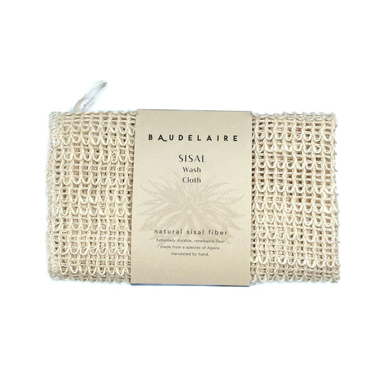 Baudelaire sisal wash cloth front view showing size and natural weave for gentle exfoliation