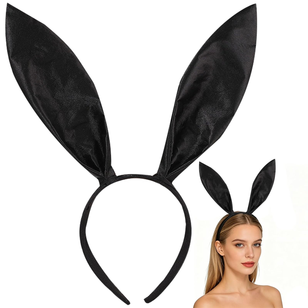 Bauiltwy front view black bunny headband showing sleek silhouette and style benefits