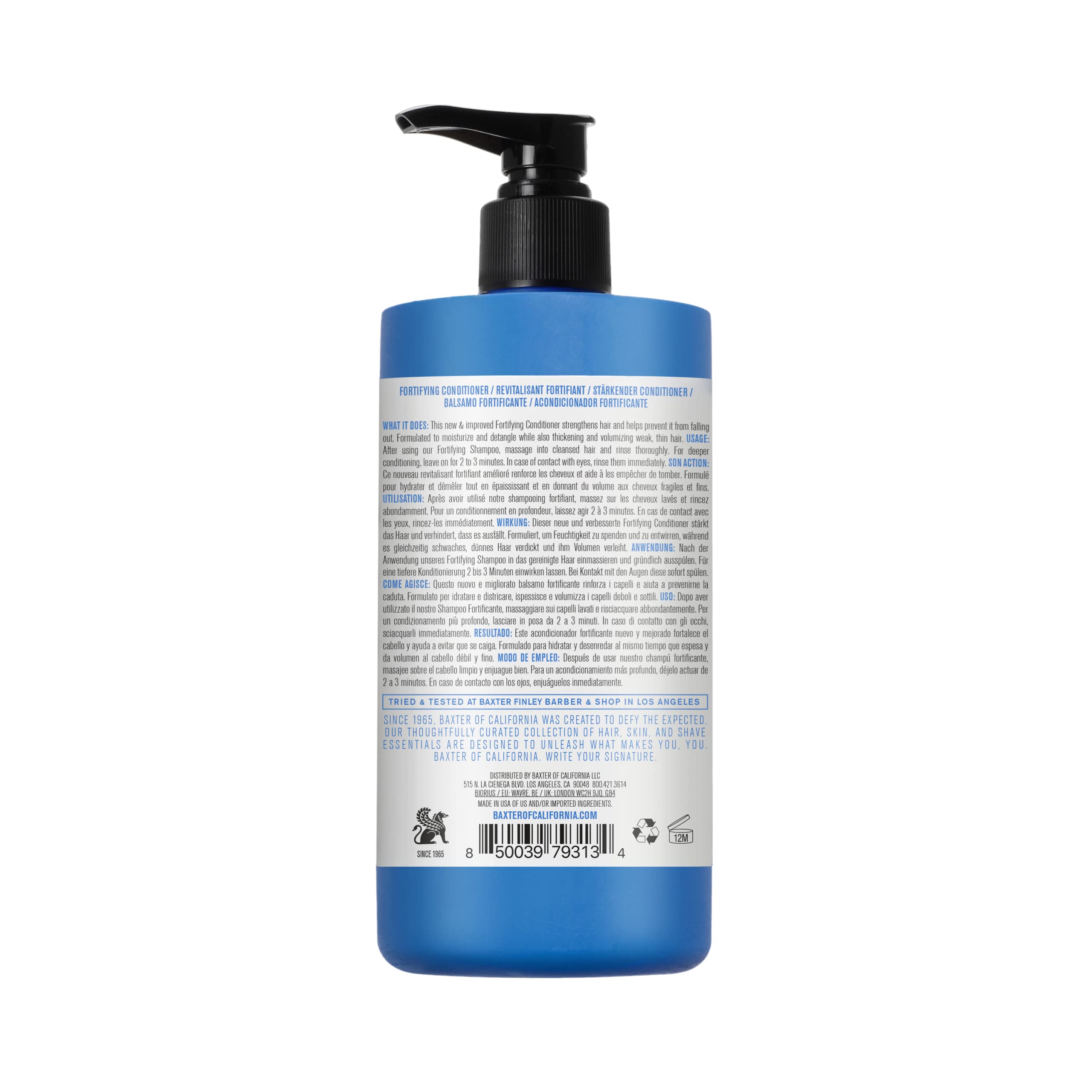 Baxter of California label close-up highlighting ingredients and strengthening benefit