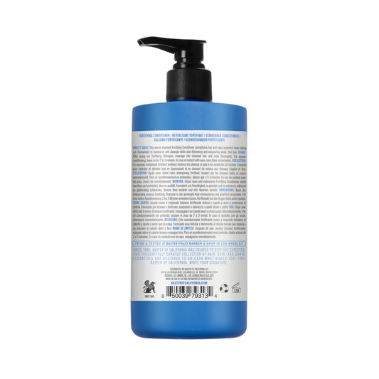 Baxter of California label close-up highlighting ingredients and strengthening benefit