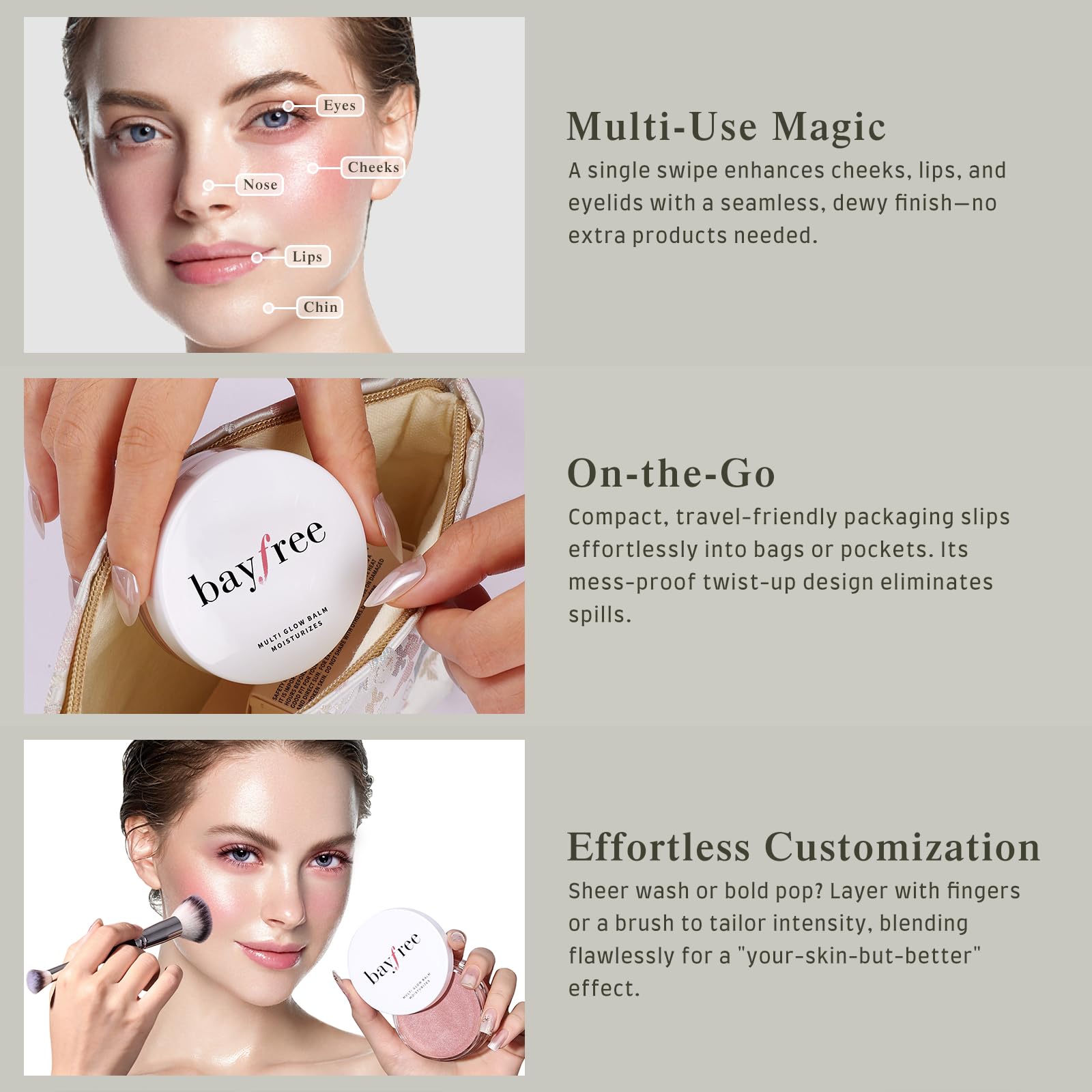bayfree lip swipe showing balm on lips for comfortable tinted hydration
