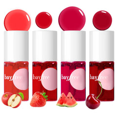 bayfree front packaging showing four fruit-inspired tint tubes and compact case, organized