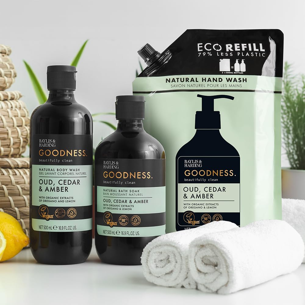 Baylis & Harding bottle in bathroom setting creating a luxe everyday ritual
