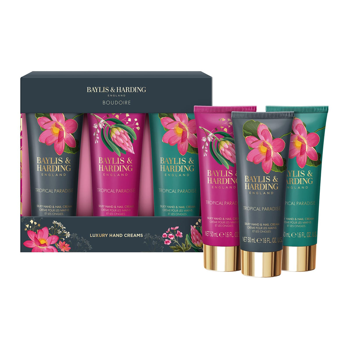 Baylis & Harding front packaging showing luxe tropical design and gifting appeal
