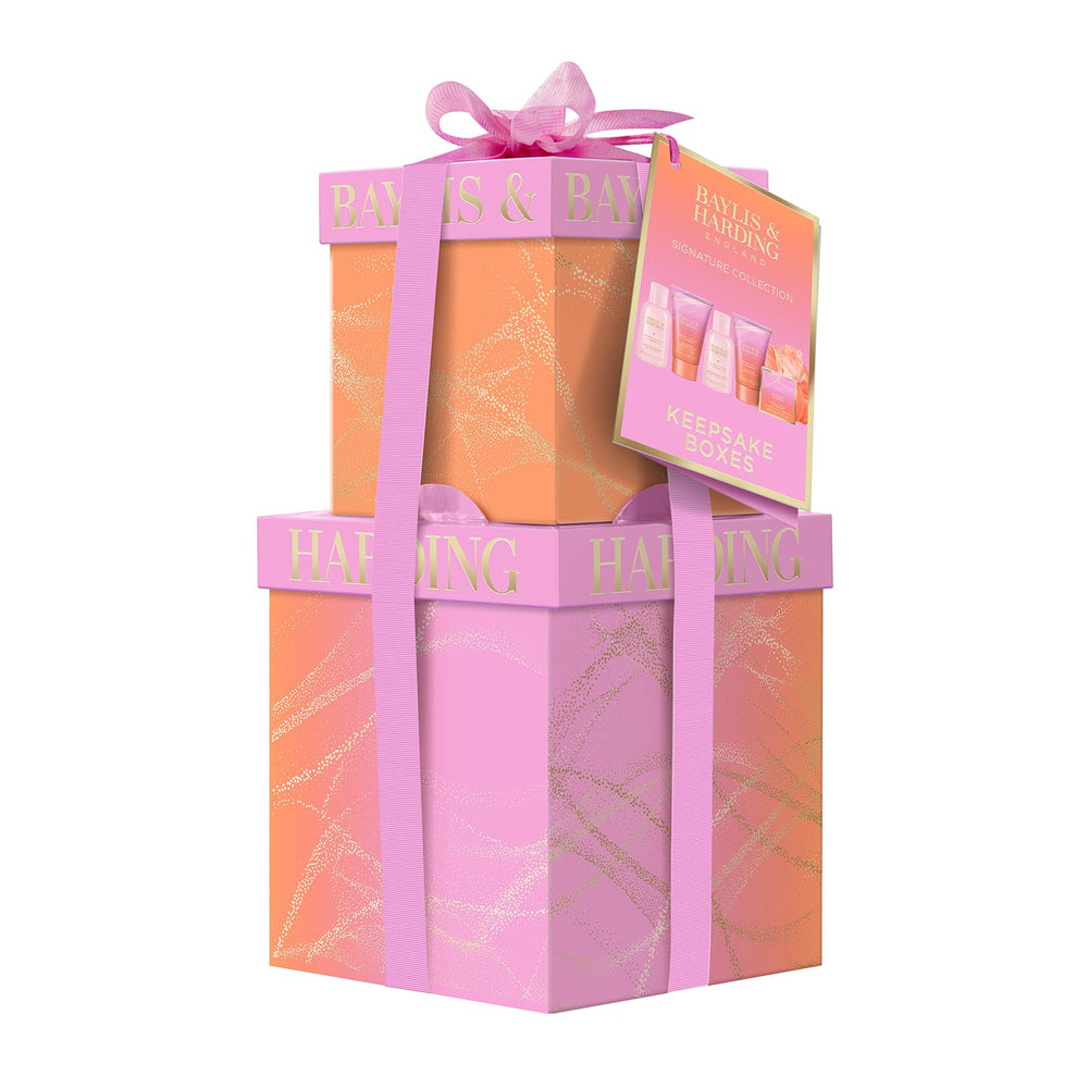 Baylis & Harding two gift boxes styled in home setting for elegant gifting