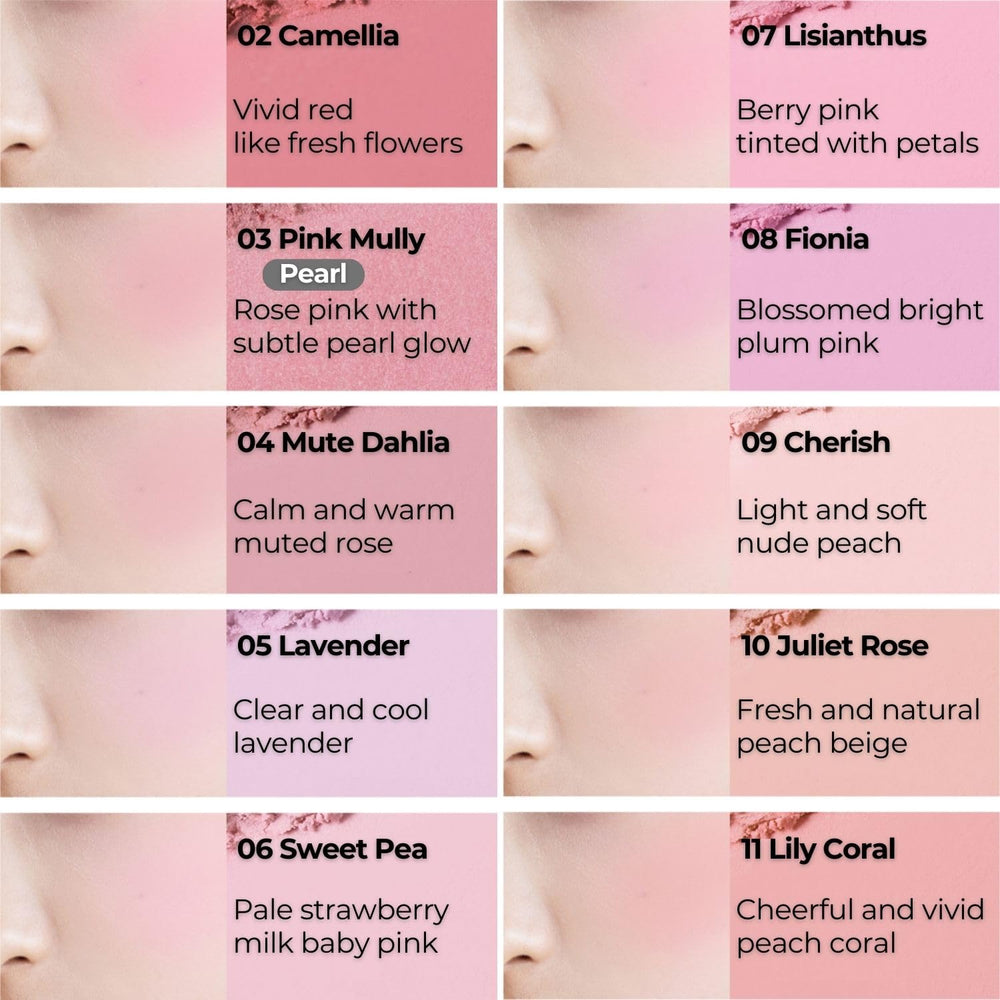 BBIA open palette top view displaying 15 shades for versatile cheek looks
