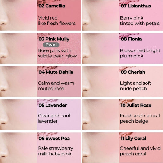 BBIA open palette top view displaying 15 shades for versatile cheek looks