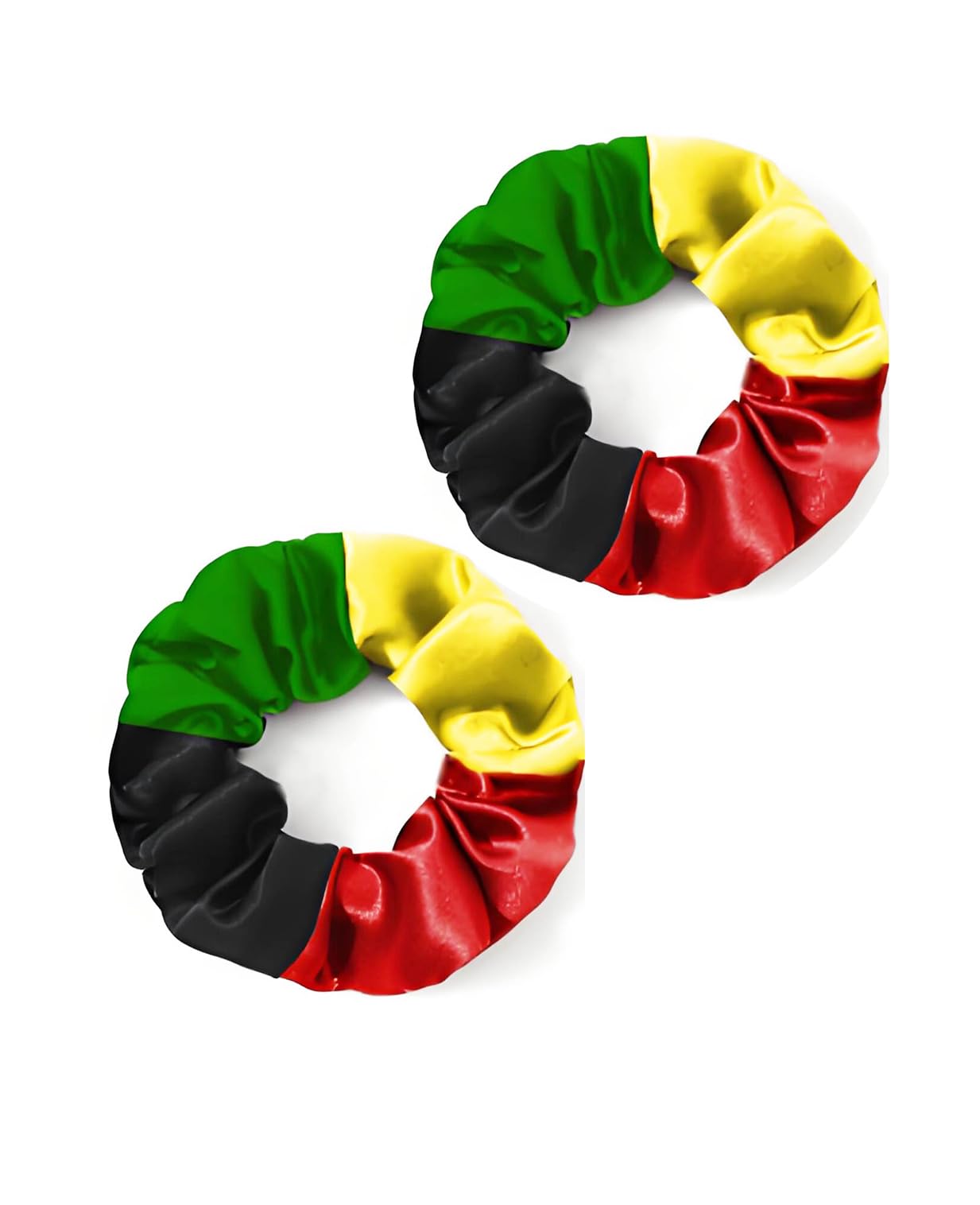 BBTDIN scrunchies front view showing black green yellow red colors and easy styling benefit