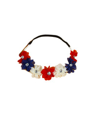 BBTDIN front view of red white blue flower crown showing festive styling benefit