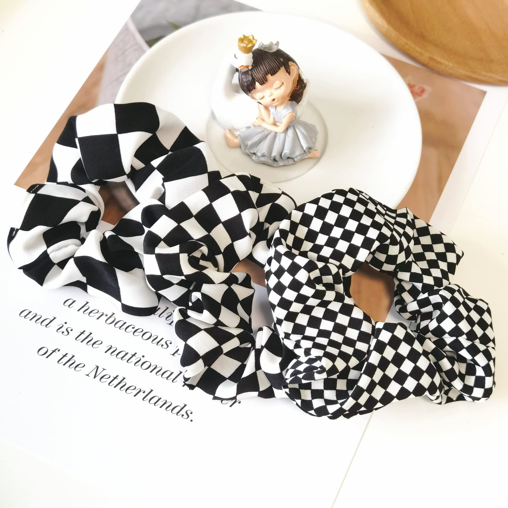 BBTDIN three plaid pattern scrunchies laid flat, choices for different looks