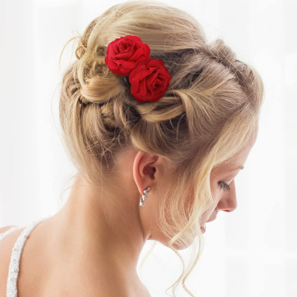 BBTO rose clips styled in bun demonstrating secure hold and decorative effect