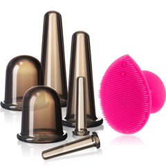 BBTO facial cupping set front view showing six cups and brush for at-home massage benefits