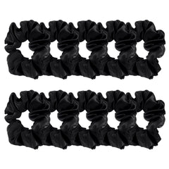 BBTO front display of ten black satin scrunchies, neat set for daily use