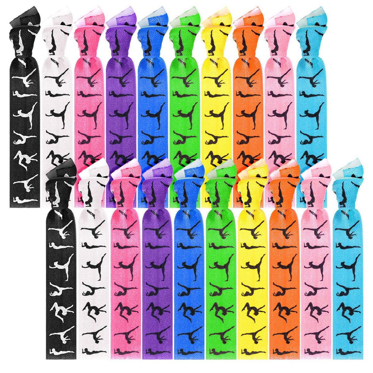 BBTO front pack showing 20 colorful gymnastics hair ties and variety benefit