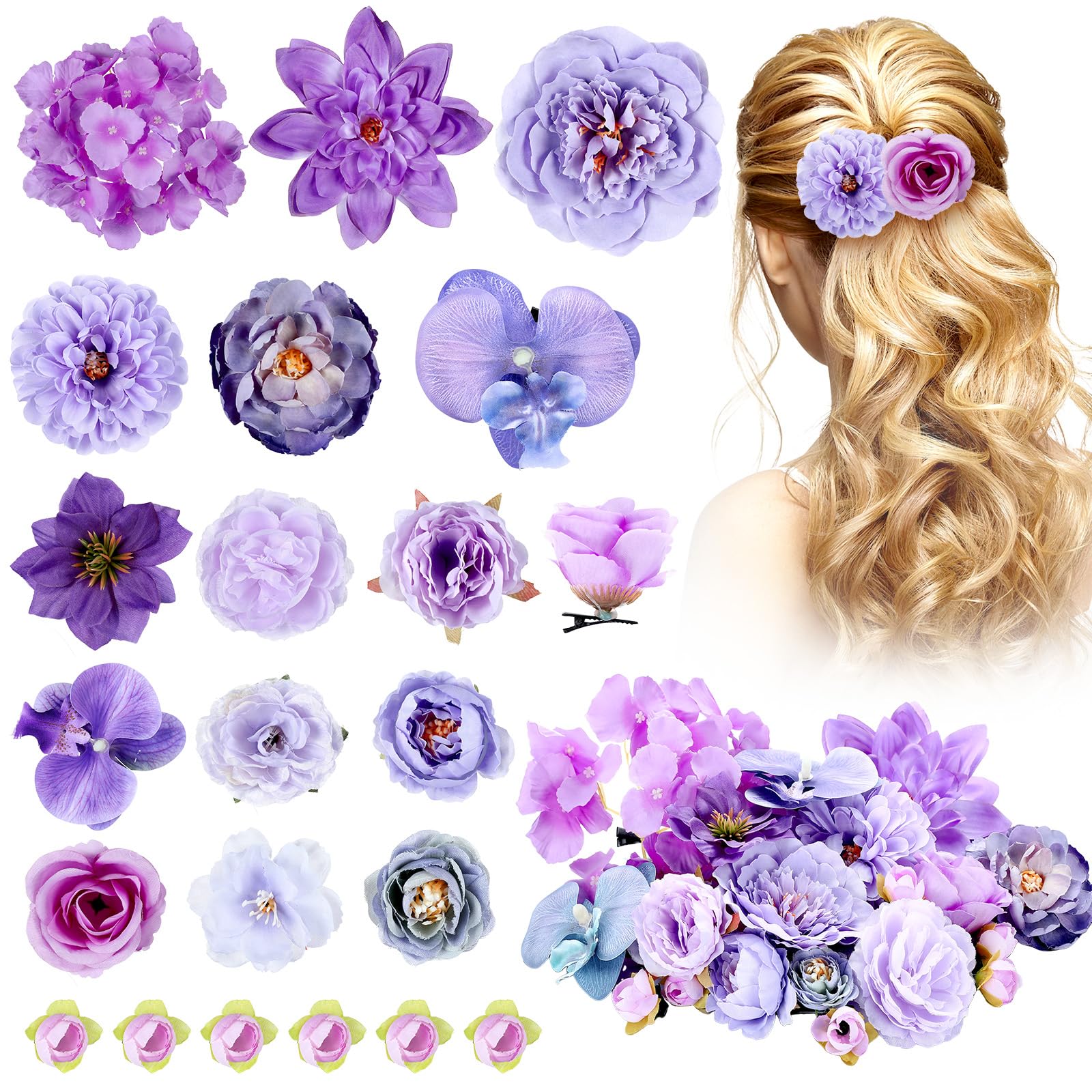 BBTO front packaging showing 21 purple rose hair clips and set layout, quick outfit upgrade