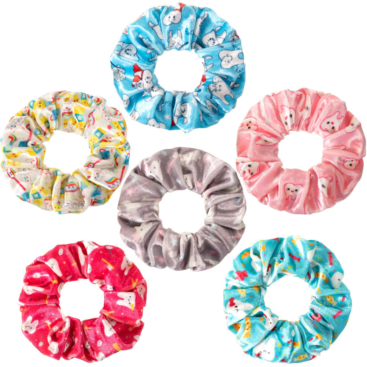 BBTO front packaging showing six velvet dental scrunchies and vibrant patterns for easy choice
