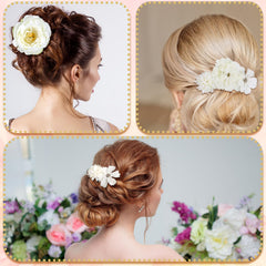 BBTO white roses pinned in hair creating a delicate wedding look