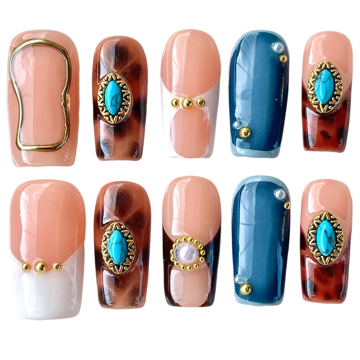 BByogooz front view showing turquoise and white French tips, instantly elevates nails