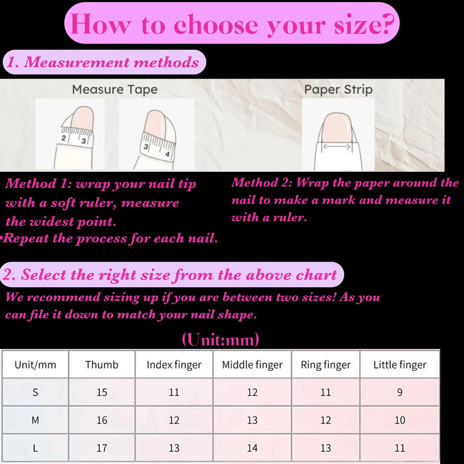 BByogooz contents layout with nails arranged for easy size selection
