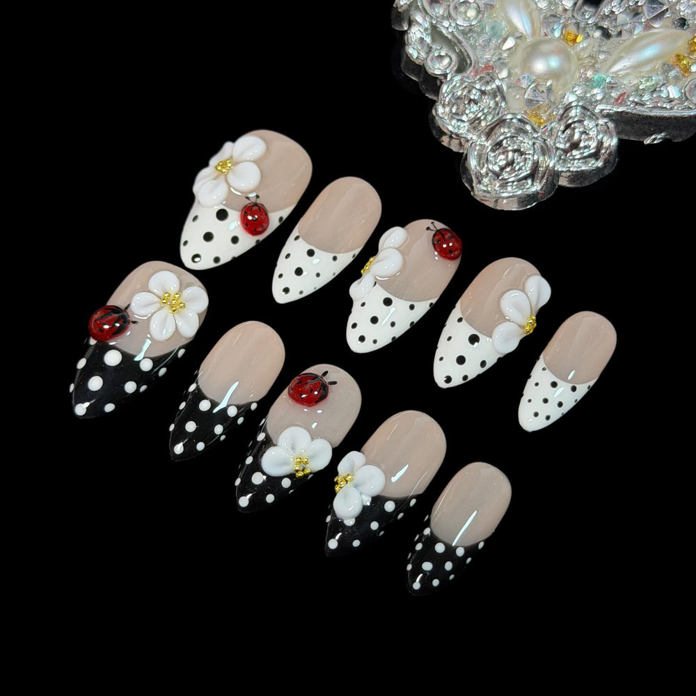 BByogooz black-and-white polka dot on nude base layout, versatile styling cue