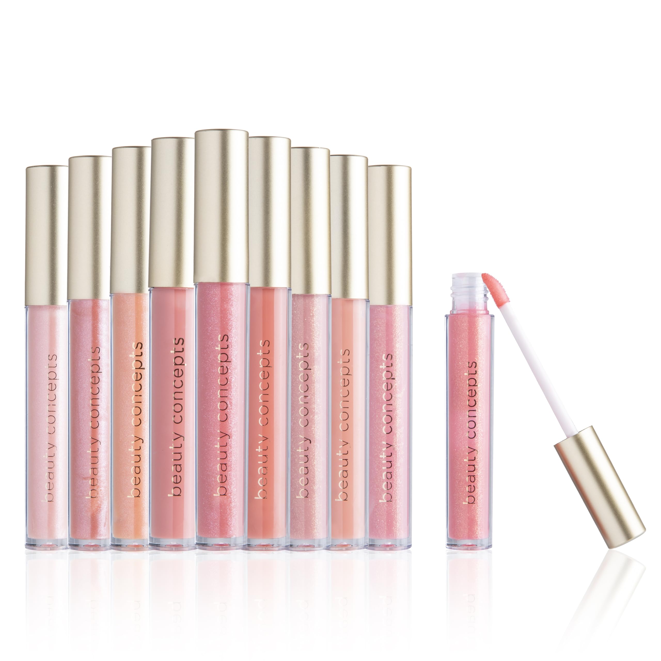 B.C BEAUTY CONCEPTS front packaging showing ten pink glosses for gifting and convenience
