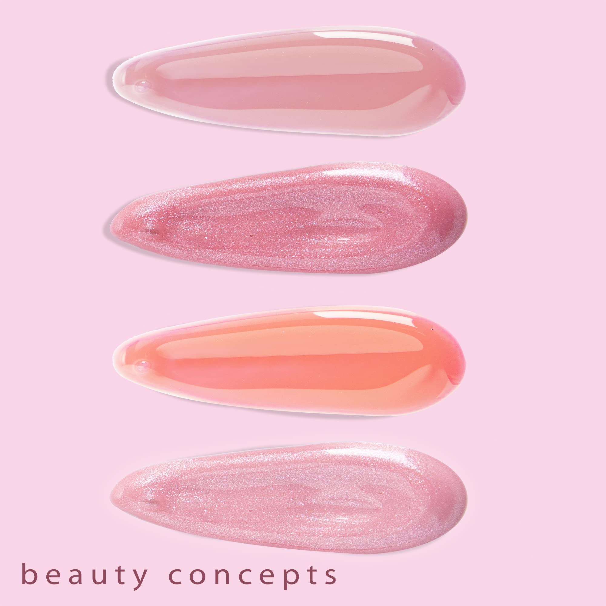 B.C BEAUTY CONCEPTS lip swatch comparison highlighting shade variety and buildable shine