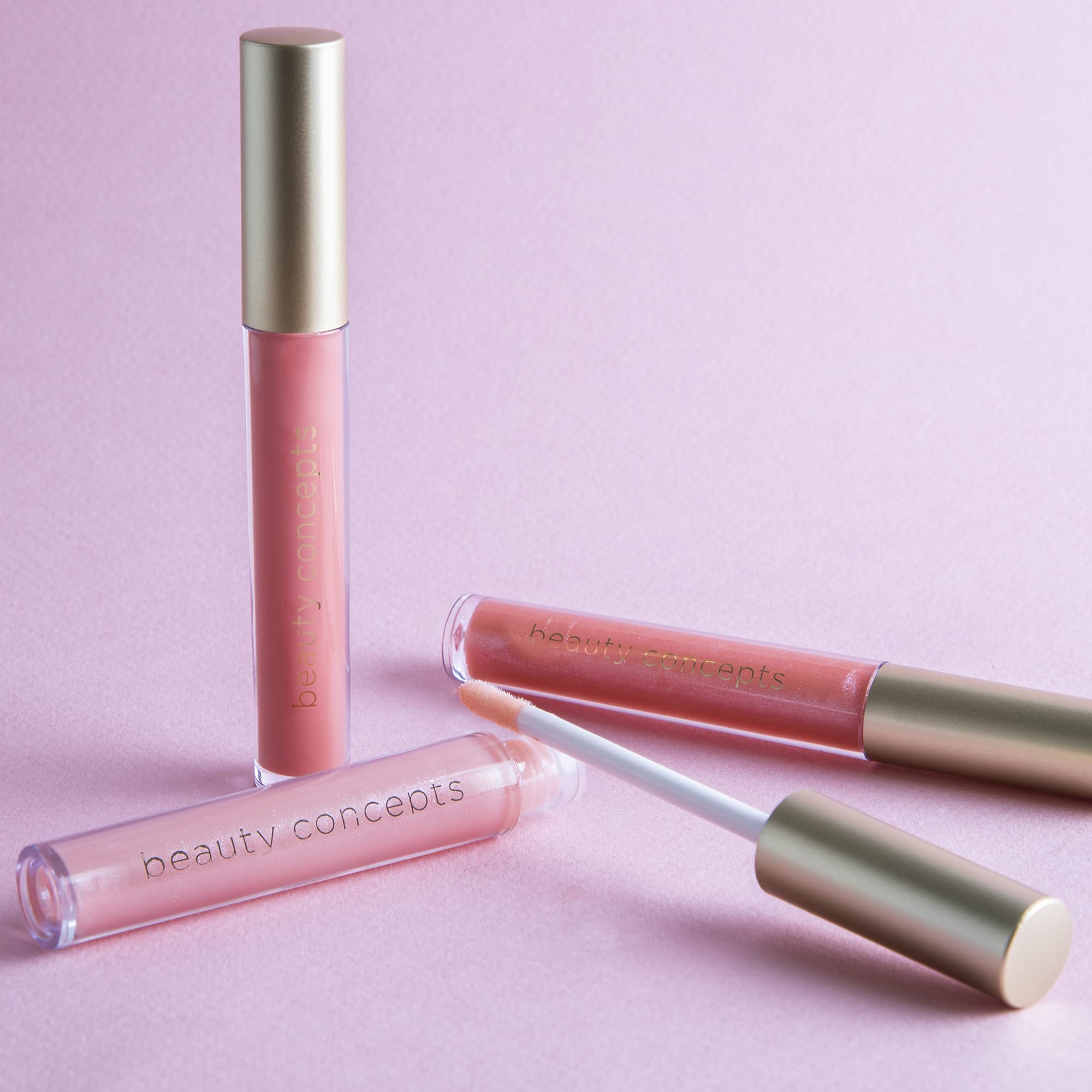 B.C BEAUTY CONCEPTS open box layout displaying all ten travel-sized gloss tubes clearly
