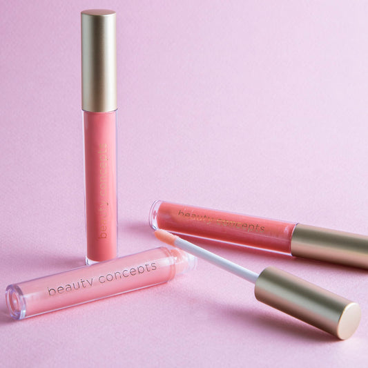 B.C BEAUTY CONCEPTS open box layout displaying all ten travel-sized gloss tubes clearly