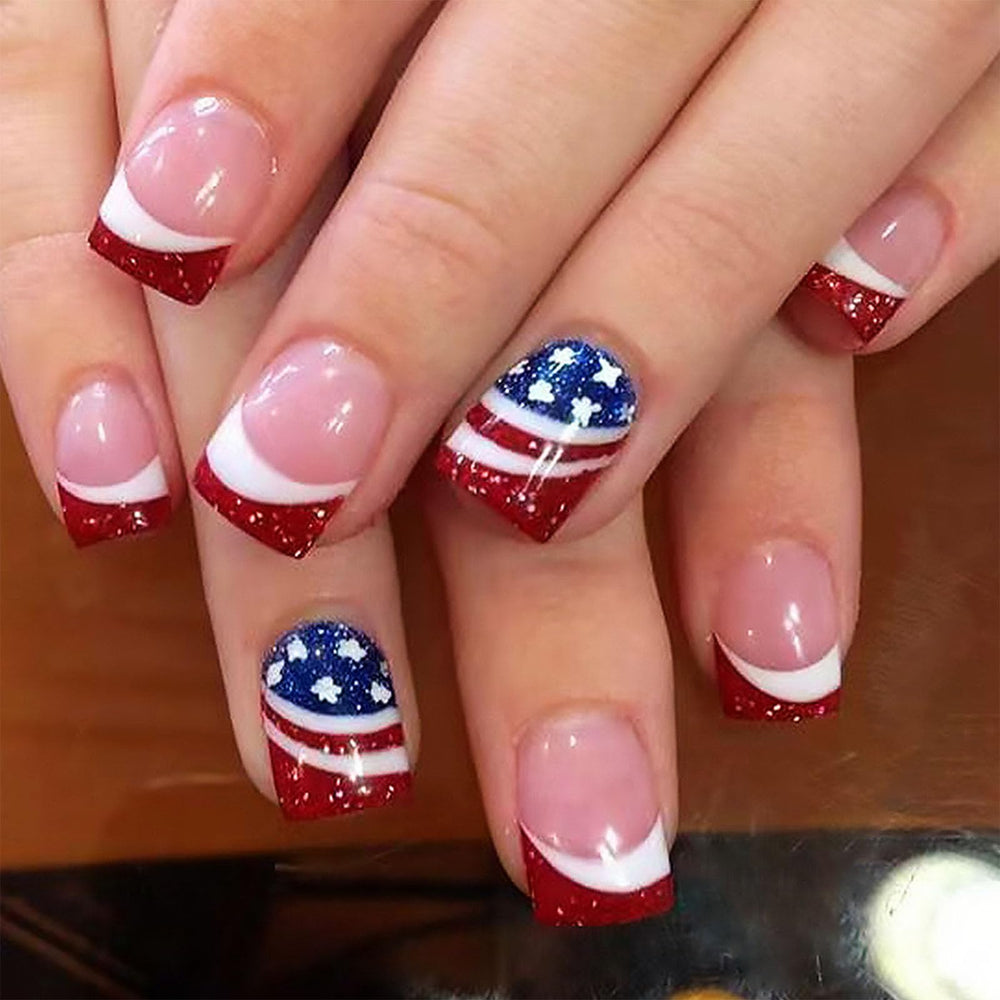 BDKAIWU front packaging showing American flag nail designs and ready-to-wear convenience