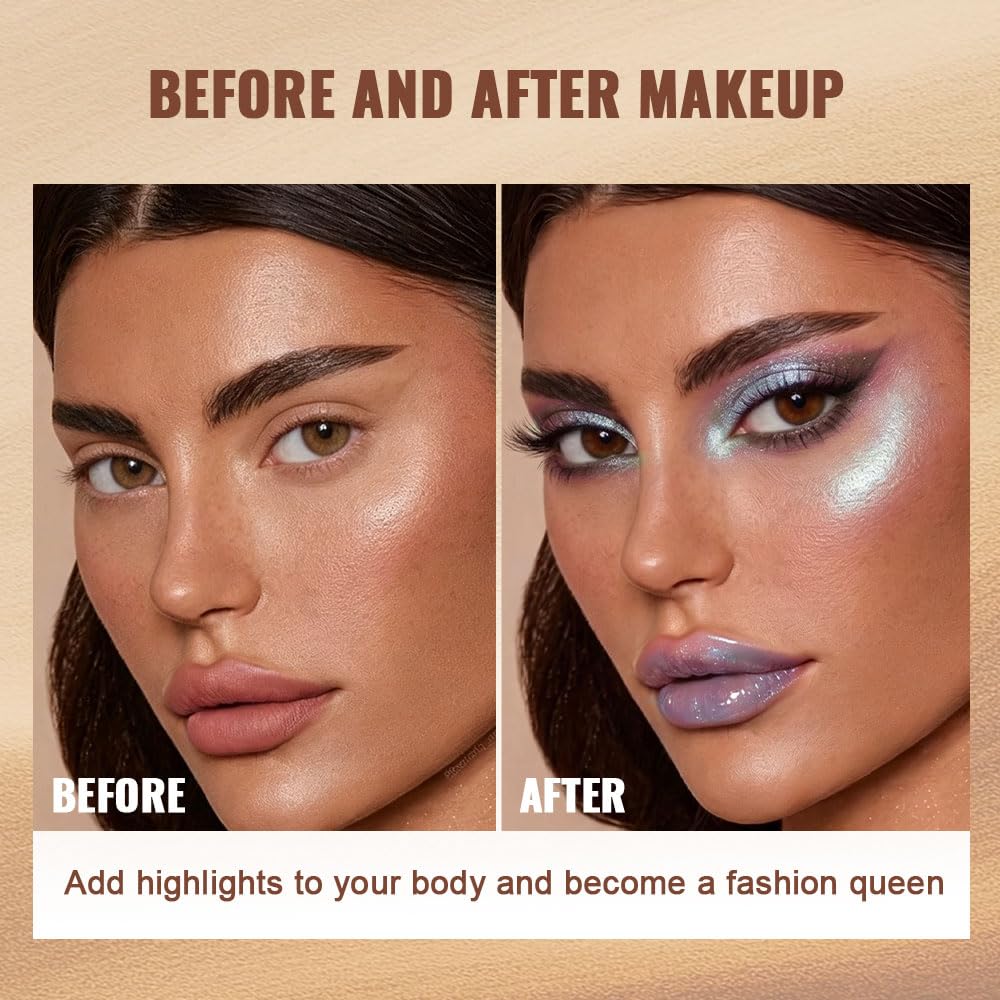 BDMYTKX festival makeup look demonstrating holographic sparkle effect