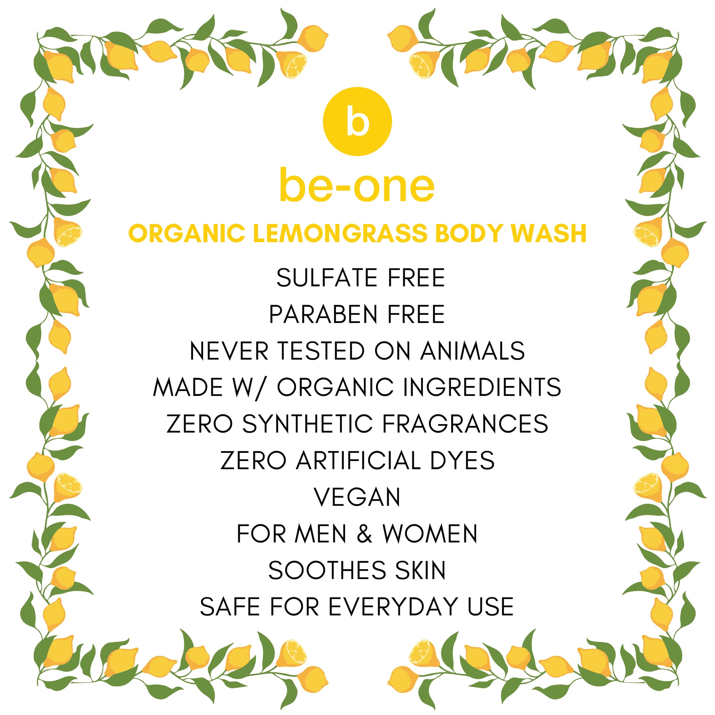 BE-ONE ORGANICS ingredients flatlay with lemongrass and oils demonstrating natural sourcing