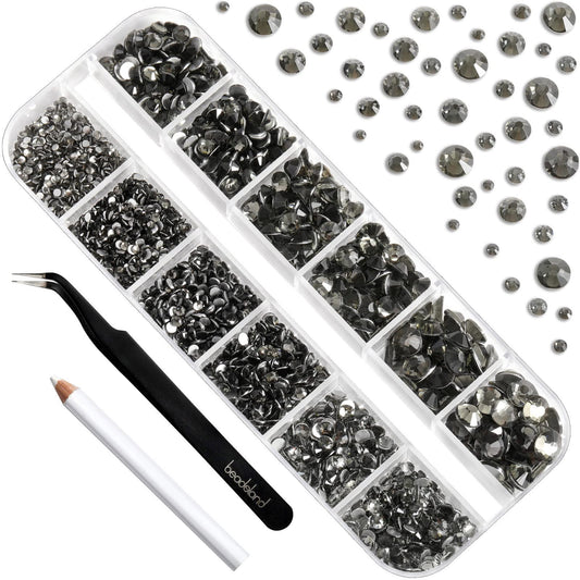 BEADSLAND open compartments with sorted blackdiamond rhinestones for fast selection