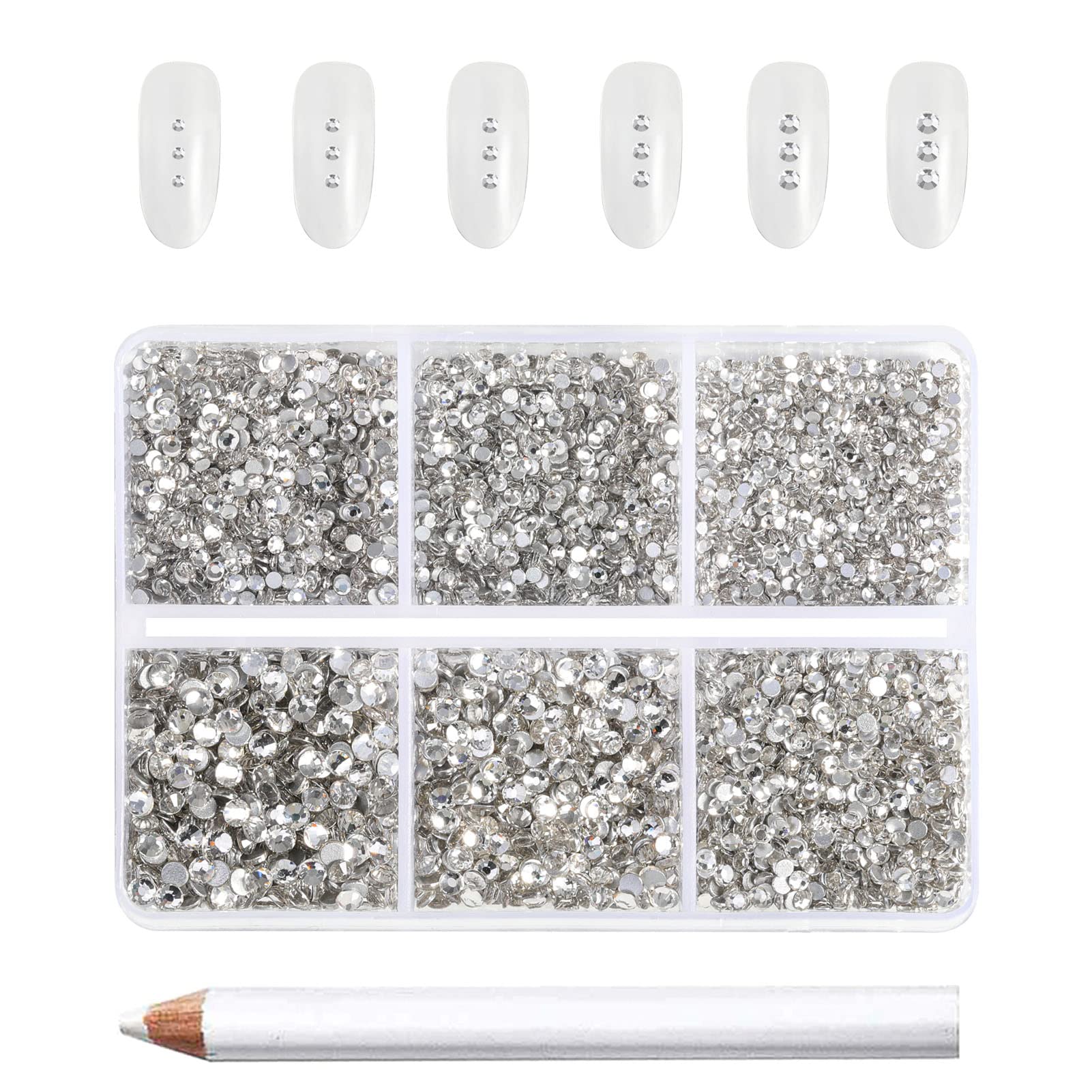 BEADSLAND front box of clear flatback rhinestones showing quantity and tool benefit