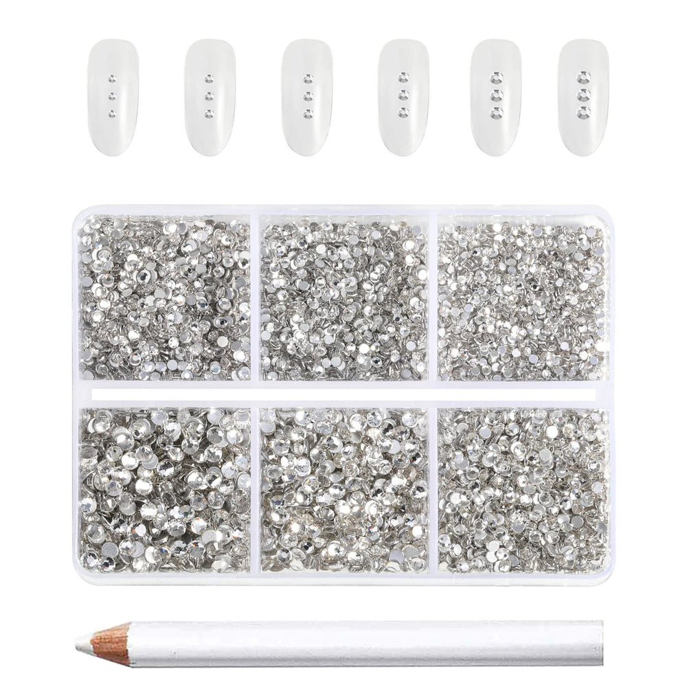 BEADSLAND front box of clear flatback rhinestones showing quantity and tool benefit