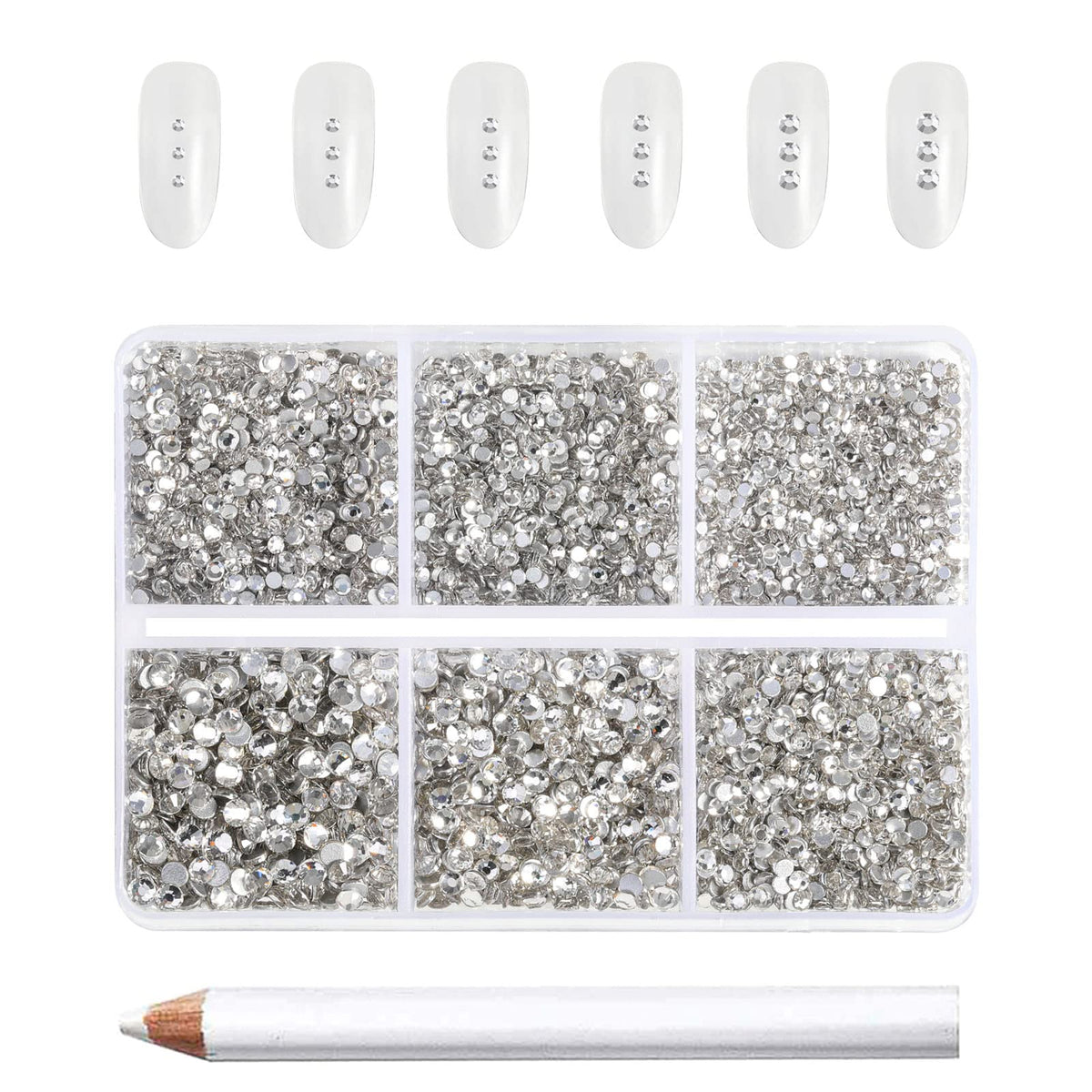 BEADSLAND front box of clear flatback rhinestones showing quantity and tool benefit