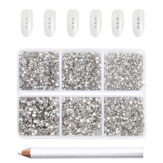 BEADSLAND front box of clear flatback rhinestones showing quantity and tool benefit