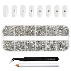 BEADSLAND front view of clear rhinestone kit showing sorted compartments and sparkle benefit