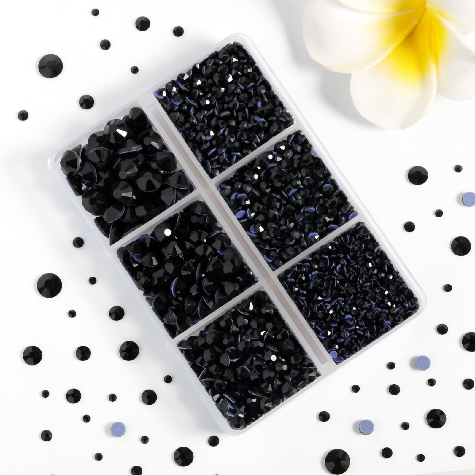 BEADSLAND close-up of jet black crystal texture highlighting sparkle and adhesive backing benefit