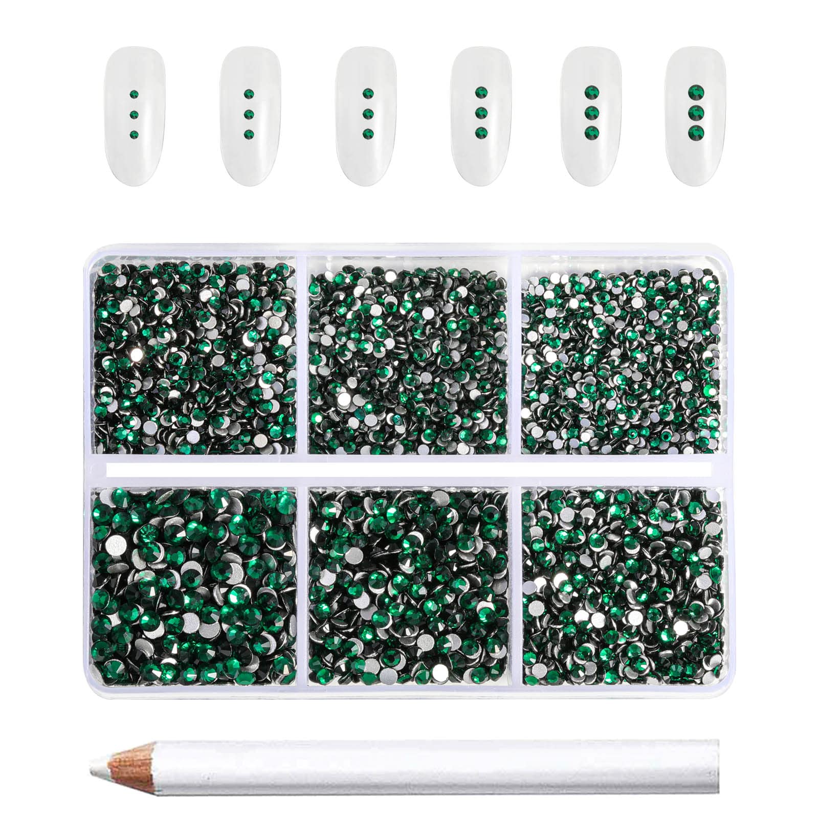 BEADSLAND emerald rhinestones box front showing organized compartments and quantity