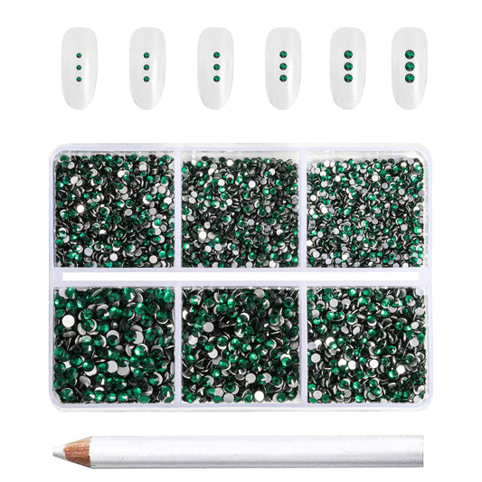 BEADSLAND emerald rhinestones box front showing organized compartments and quantity