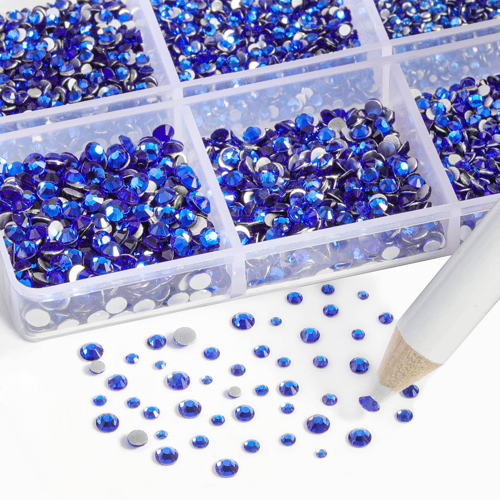BEADSLAND flatback rhinestones arranged by size to compare SS3 to SS10 usefulness