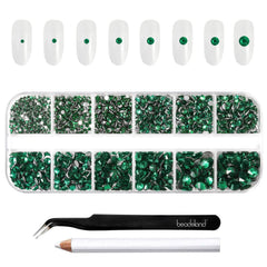 BEADSLAND front packaging showing emerald rhinestones and tools for easy selection